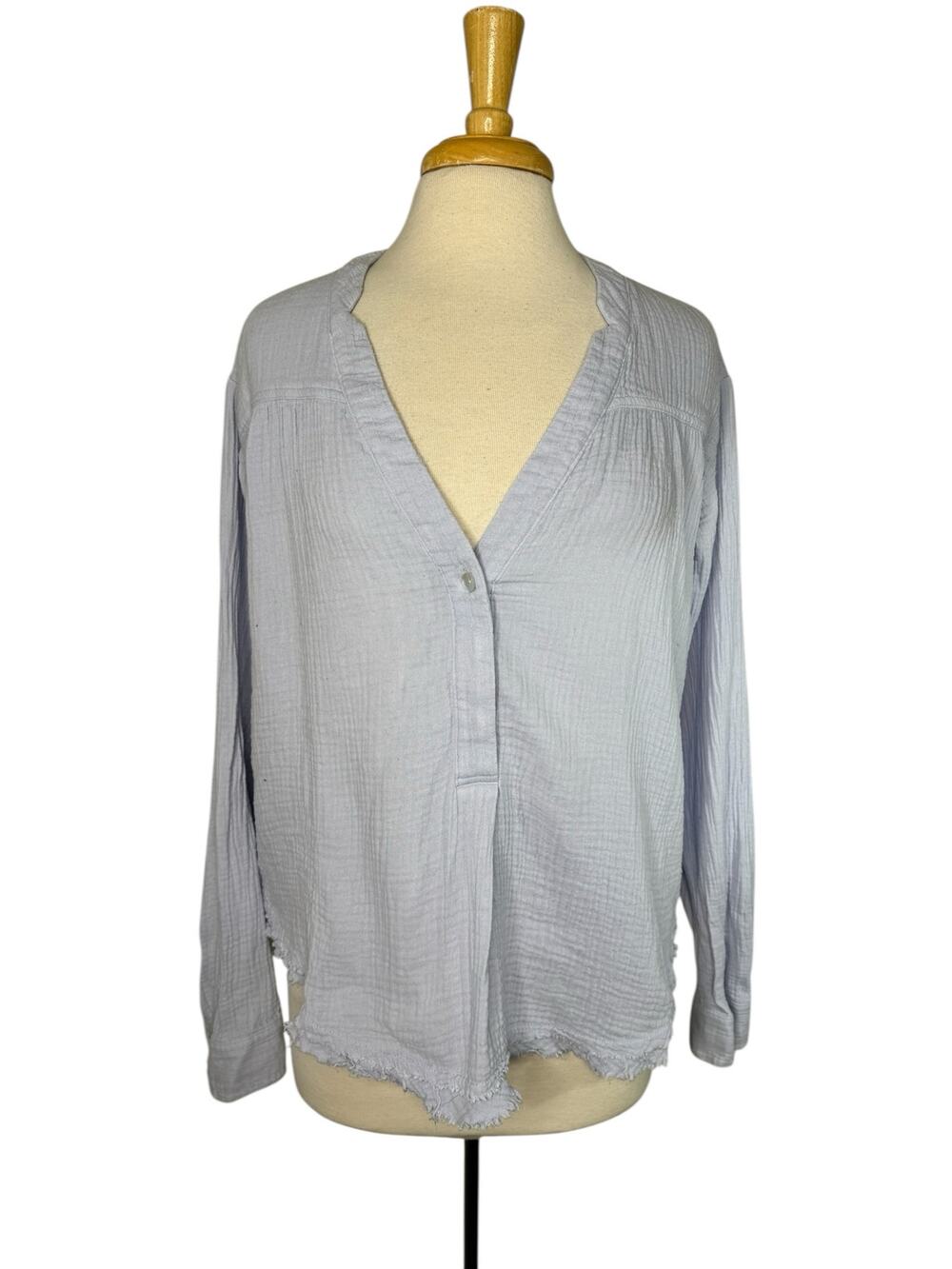 FREE PEOPLE Changing Horizons Pale Blue Gauze Long Sleeve Top Size Small Cotton